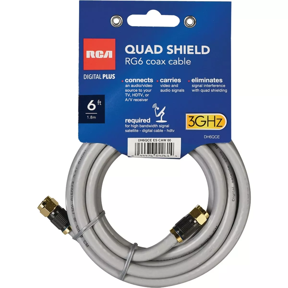 18 AWG Quad Shielded RG6 Coaxial Cable, Black, 6 Ft.