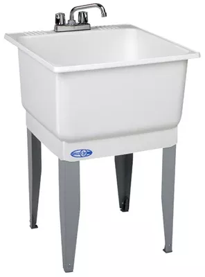 23x25 White Standard Utility Sink Kit With Faucet And Drain Assembly