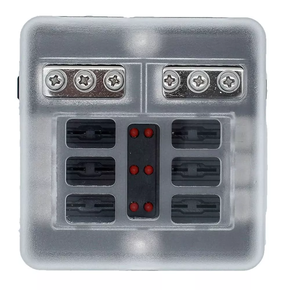 Bluewater 6-Position Fuse Block with LEDs for 48V DC Marine and Mobile