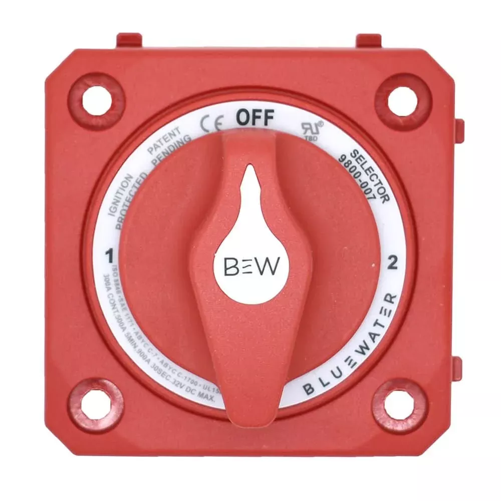 Bluewater Off/1/2/Both Battery Switch - Panel Mount - Red - 9800-007-1