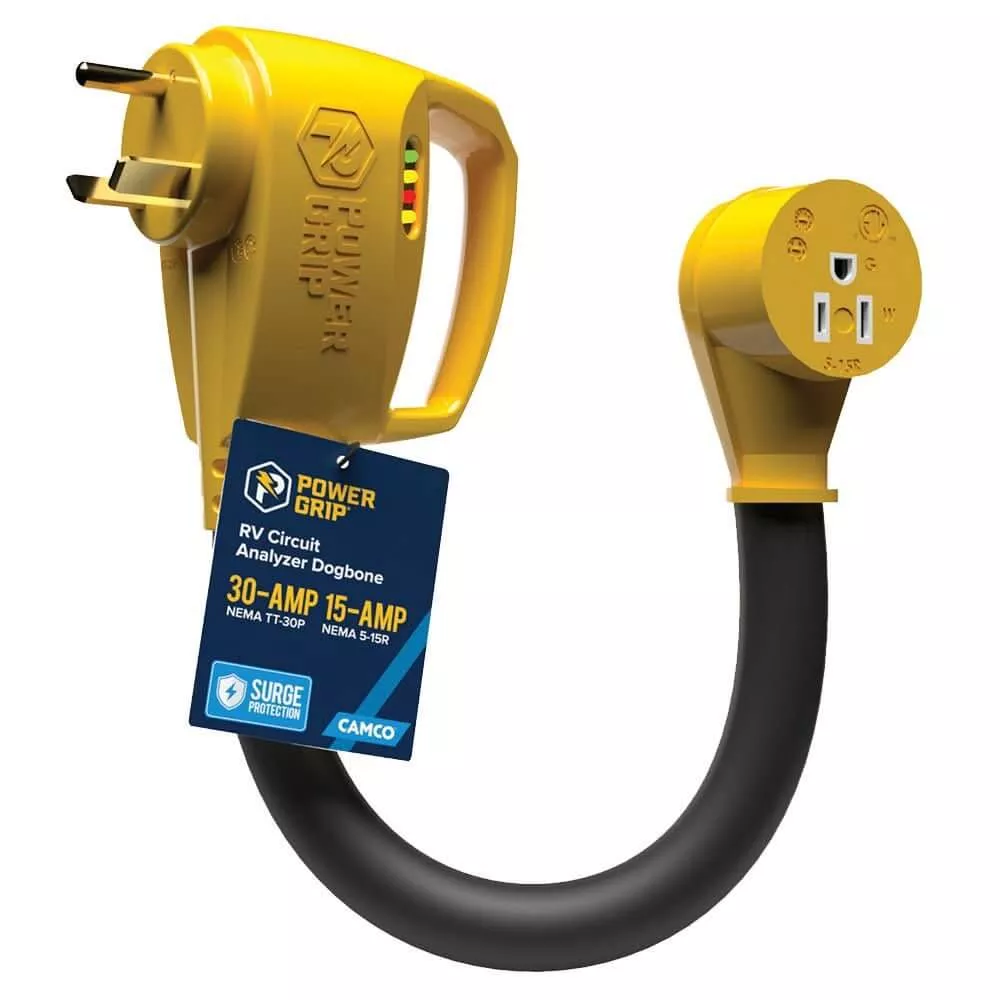Camco Power Grip RV 12-Inch 30Amp Circuit Analyzer Dogbone with Integr