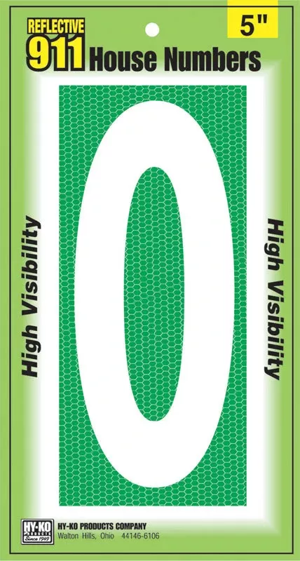 Reflective House Address Number 0, 911 High-Visibility, 5 Inch