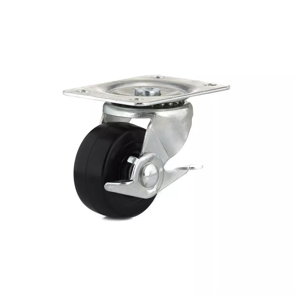 Rubber Wheel, Swivel Plate Caster, Side Brake, 2-1/2 In.