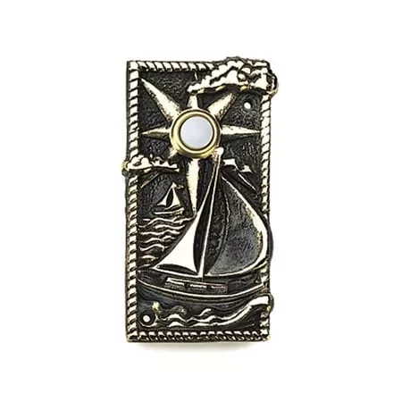 Sailboat Decorative Doorbell Of Solid Brass With Verdigris Patina Finish