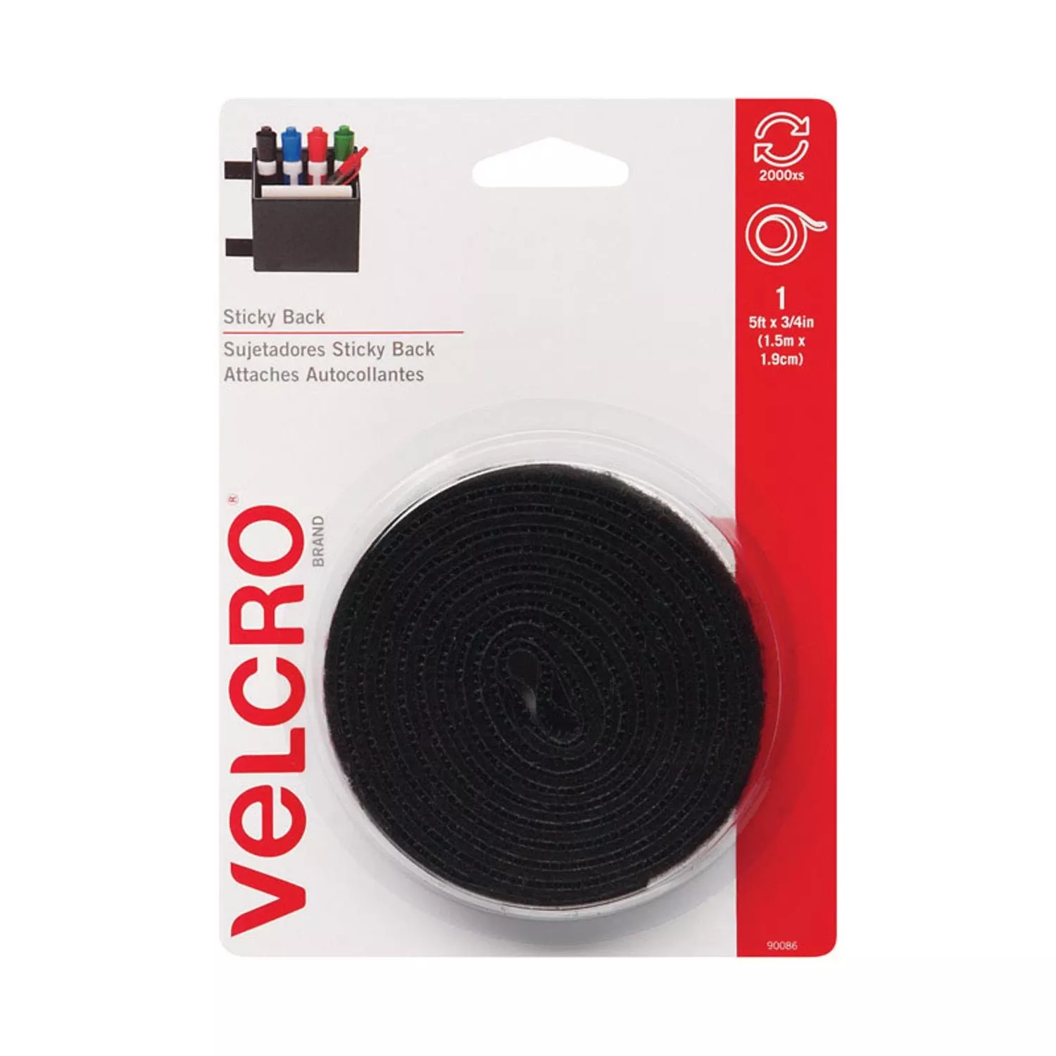 Sticky Back Fastening Tape, Black, 3/4 In. x 5 Ft.