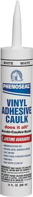Vinyl Adhesive Caulk, White, 10-oz.