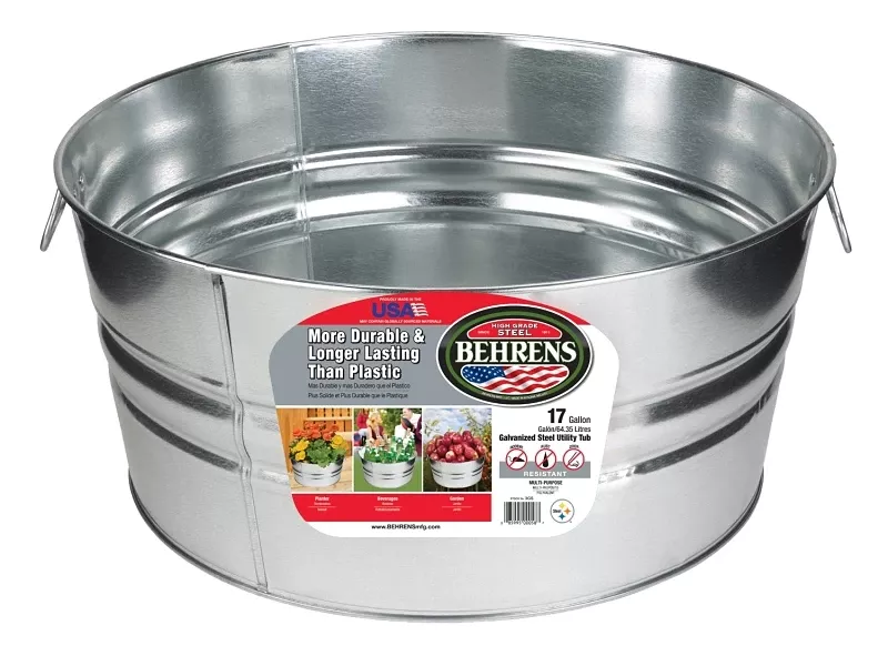 Wash Tub, Galvanized Sheet Steel, Round, 17 Gallons