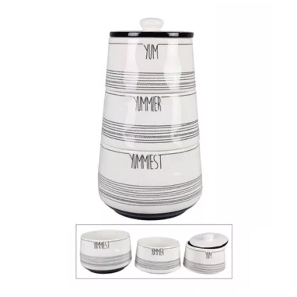 Young’s Inc Ceramic Black and White Yum Canister Set